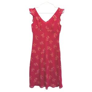 Ann Taylor Petites Women Summer Dress Flutter Sleeve Babydoll 100% Silk 8P